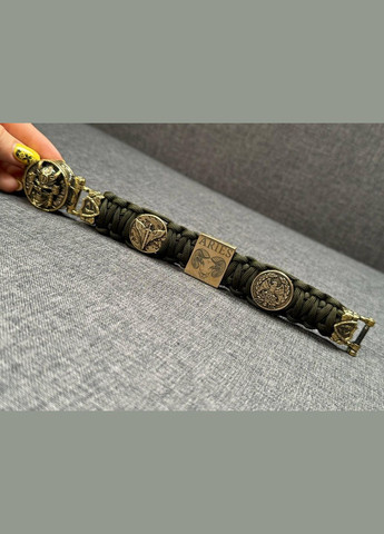 Браслет ДШВ зі знаком зодіака Овен, Самураєм та Аквілою з латуні й бронзи, плетіння Королівська кобра + брелок у подарунок No Brand (341738760)