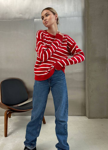 Червоний демісезонний базовий светр в смужку джемпер Україна