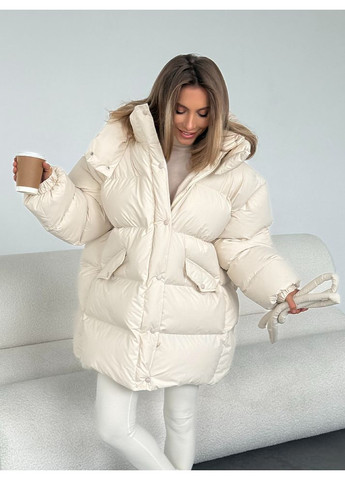 Молочна зимня жіноча куртка transformer подовжена з кишенями і капюшоном (mil589) milirud