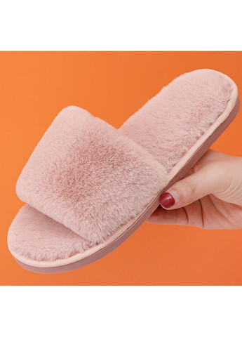 Розовые домашние пушистые тапочки-шлепки розовые размер No Brand