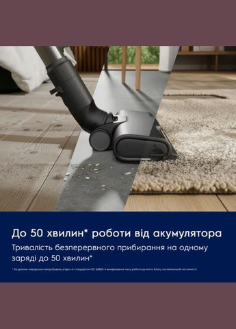 Пылесос беспроводной, влажная уборка, конт пыль -0.5л, автон. работа до 50мин, вес-2.49кг, НЕРА12, 5 насадок, синий Electrolux (322917105)