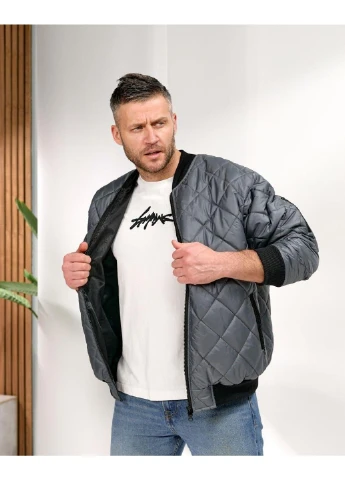 Серая демисезонная куртка мужская бомбер No Brand