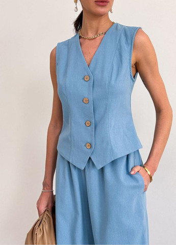 Жіноча жилетка "Корда" з бавовни та льону приталеного крою — елегантна літня жилетка з V-подібним вирізом ARTKNIT (ak35043p) Art Knit (334894244)