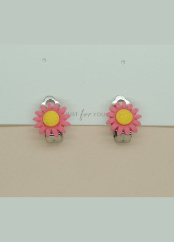 Сережки кліпси дитячі для вух без пробивання квітка Рожева Маргаритка Liresmina Jewelry (289533635)