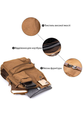 Рюкзак текстильный дорожный унисекс 20619 Vintage (328449872)