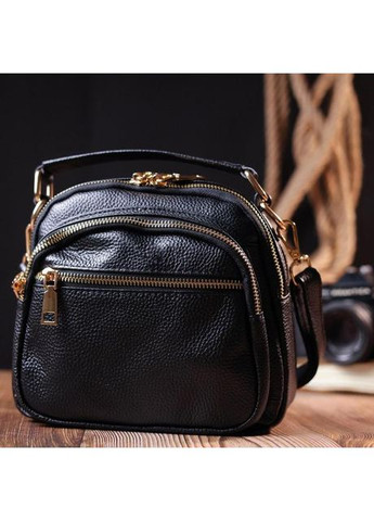 Сумка крос-боді через плече для телефону та документів жіноча з натуральної шкіри маленька Чорний 37139 Vintage (353690065)