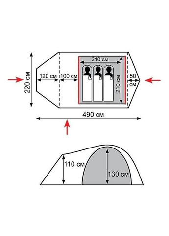 Палатка Cave 3 (V2) серая/красная (TRT021) (TRT-021) Tramp (315518478)
