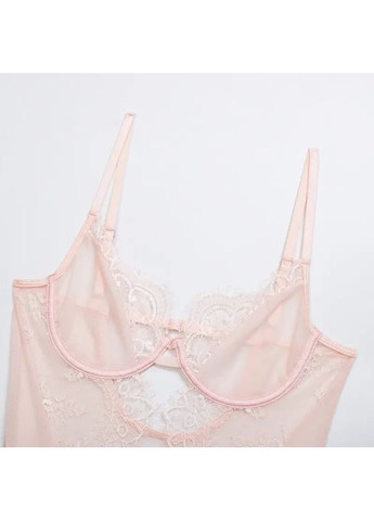 Мереживний боді із кісточками та кнопками в зоні паху. Мереживний бодік із вишивкою на бретелях China (361441602)