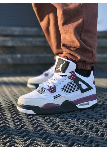 Белые демисезонные кроссовки мужские nike air jordan retro 4 pari stain germain найк аир джордан No Brand