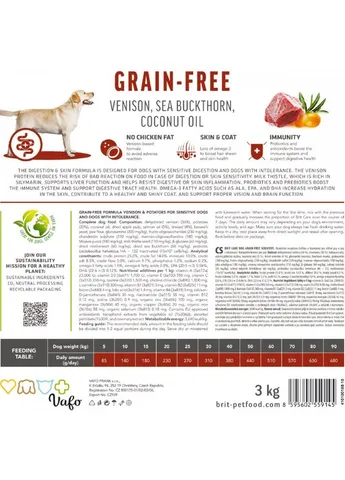 Корм сухий Dog Grain-free Sensitive для собак з чутливим травленням беззерновий з олениною 12 кг Brit Care (391773270)