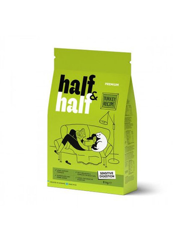 Сухий корм для котів із чутливим травленням, з індичкою, 8 кг Half&Half (322874812)