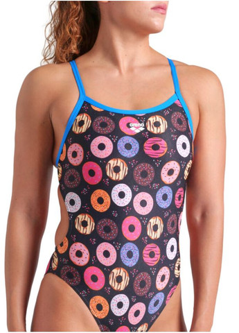 Чорний літній жіночий спортивний купальник для плавання women's donuts swimsuit challenge back (009461-590) розмір, Arena