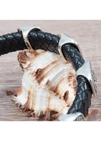 Браслет із рунами Вікінгів зі срібла з натуральною шкірою 22 см No Brand (364202093)