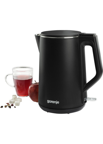 Электрочайник, 1,5л, 2,200 Вт, корпус нержав., Strix, матовый, черный Gorenje (314746765)