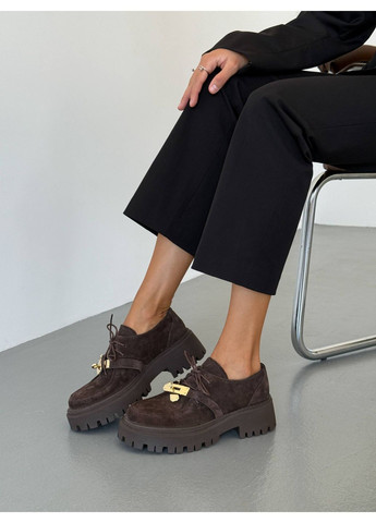 Helen Трендовые дерби на шнуровке темно-коричневый з натуральная замша, украина — (361282517)