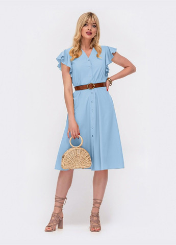 Голубое платье приталенного силуэта с рукавом "крылышко" голубое Dressa