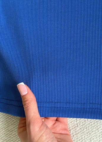 Индиго пляжное, повседневный, кэжуал летнее свободное платье-поло а-силуэтная в рубчик с короткими рукавами платье-футболка, поло Merlini однотонное