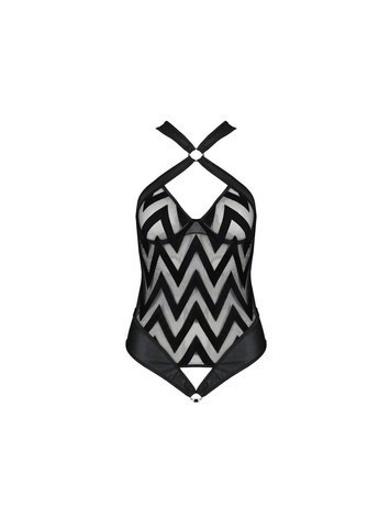 Сітчасте напівпрозоре боді — Hima Body Black, з халтером, металевими кільцями та ритмічним малюнком Passion (334305572)