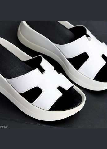 Білі шкіряні жіночі шльопанці, білі шльопанці, білі шльопки код 24145 Garti (336338021)