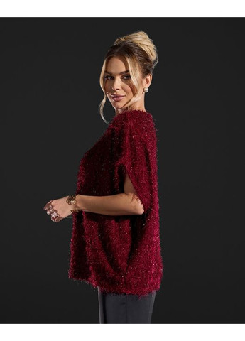 Темно-бордовый демисезонный фактурный свитер с приспущенными рукавами джемпер ISSA PLUS
