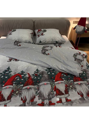 Постільна білизна сімейна сіра новорічна Різдвяні гноми Фланель Байка 954700 Ananasko (367056827)