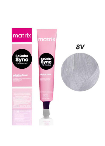 Безаммиачный тонер для волос на кислотной основе SoColor Sync PreBonded 8V светлый блондин Matrix (292736106)