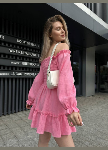 Розовое повседневный мини платье из муслина Adelante однотонное