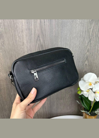 Кожаная мини сумочка на плечо с молнией, натуральная кожа черная (sku_1595Ч) No Brand (330576765)