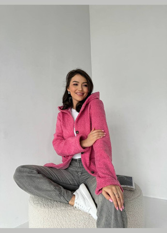 Малиновый женский кардиган женский из букле с капюшоном малинового цвета 31657 No Brand однотонный - демисезонный