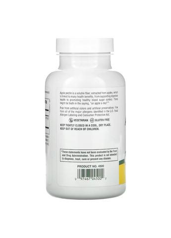 Натуральная добавка Apple Pectin 500 mg, 180 таблеток Natures Plus (293338211)