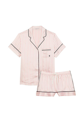 Комбінована всесезон піжама satin short pajama set pink stripe Victoria's Secret