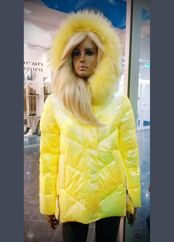 Желтая зимняя куртка пуховик женский жолтий металлик биопух No Brand