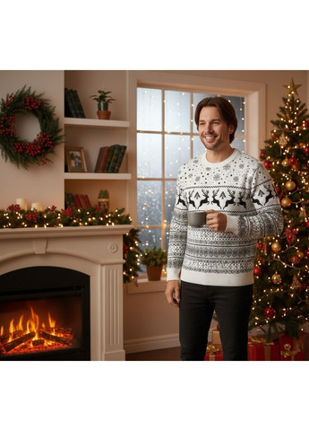 Чорно-білий теплий новорічний светр з оленями No Brand