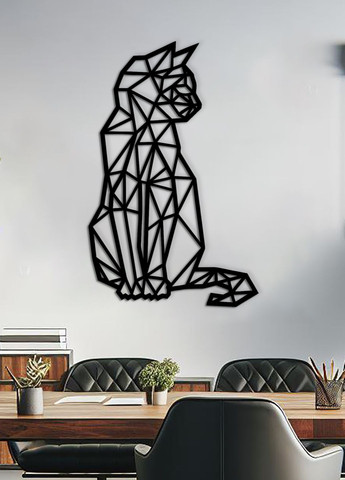 Декоративне панно з дерева, настінний декор для дому "Геометричний кіт", інтер'єрна картина 35х23 см Woodyard (292113236)