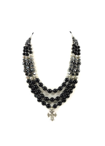 Эксклюзивные бусы "Риса" Агат сфера, Гематит, 3 ряда Fursa fashion (322316387)