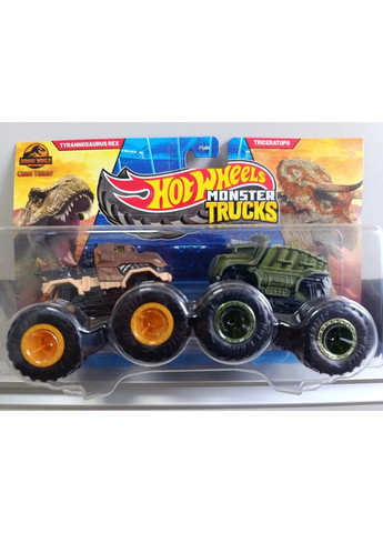 Подарунковий набір 2 монстр-траки Хот Вілс Оригінал Monster Trucks Тиранозавр Рекс vs Трицератопс Hot Wheels (365251362)