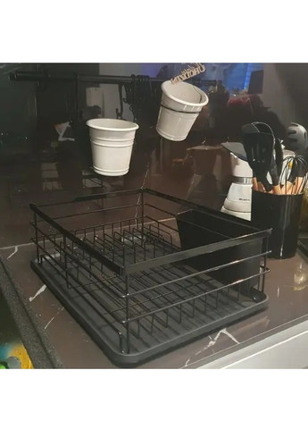 Металлическая сушилка для посуды с контейнером для столовых приборов 44х31,5х13,5 см (478786-Prob) Черная Unbranded (311885850)