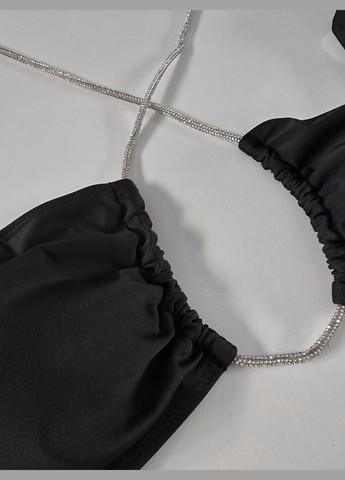 Чорний літній жіночий роздільний купальник зі стразовим джгутом crystallia рожевий No Brand