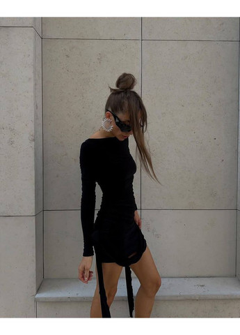 Черное кэжуал облегающее женское платье с драпировкой No Brand однотонное