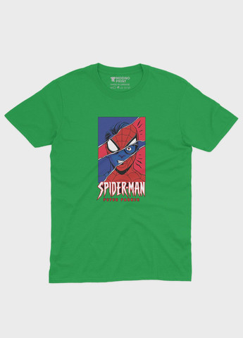 Зелена демісезонна футболка для хлопчика з принтом супергероя - людина-павук (ts001-1-keg-006-014-032-b) Modno