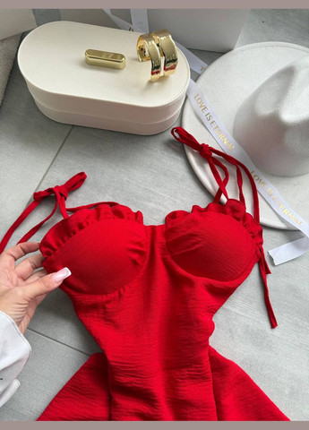 Красное праздничный, повседневный, вечернее легкое женское платье креп жатка No Brand