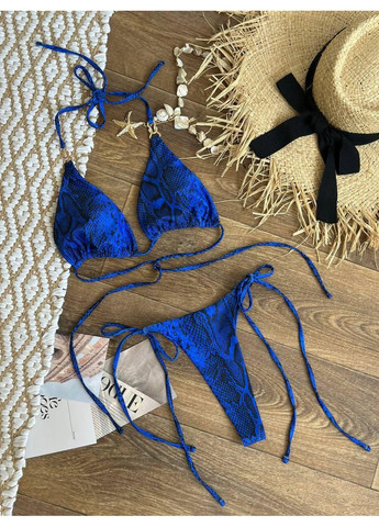 Синій літній жіночий роздільний купальник зі зміїним принтом / стильний жіночий купальник бікіні у синій зміїній шкірі / жіночий купальни No Brand