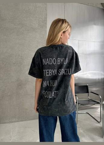 Темно-серая демисезон женская темно-серая футболка варенка винтажная стильная качественная с надписью из страз с коротким рукавом No Brand Футболка