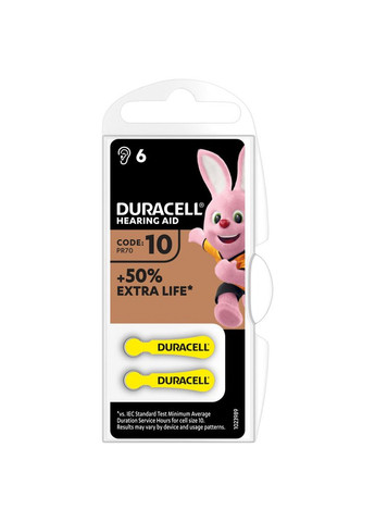 Батарейка 10/P10/PR70 Zinc Air*6 (m426465) Duracell для слухових апаратів розмір 10, 6 шт. в упаковці (367070501)