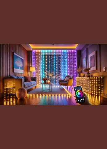 Розумна гірлянда-штора 3Мх3М RGB інтелектуальне програмування управління додатком Control Smart APP SunLamp (307496437)