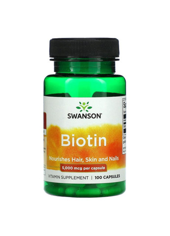 Біотин 5000 мкг Biotin для краси шкіри волосся нігтів 100 капсул Swanson (263686550)