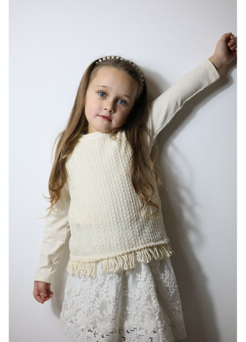 Белый повседневный демисезонный комплект для девочек: кофта и безрукавка с бахромой, белый No Brand