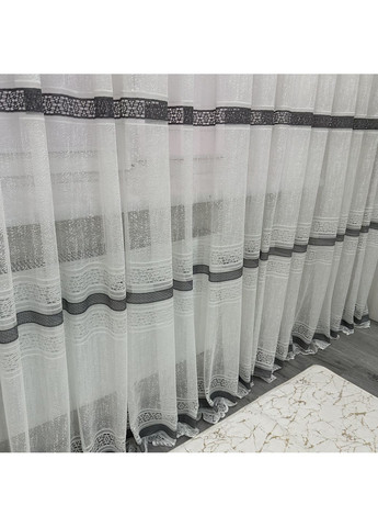 Ексклюзивна тюль Жаккард "Модерн" з візерунком, 400х270 см – Готова на Тасьмі білого кольору з сірими смужками. No Brand (363834539)