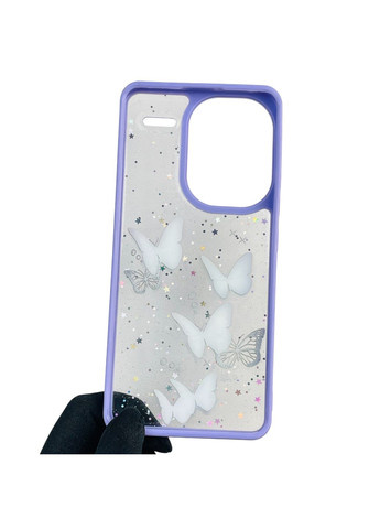 Чехол для Redmi Note 13 Pro Plus с блёстками с бабочками на сяоми редми нот 13 про плюс сиреневый Xiaomi (366388799)