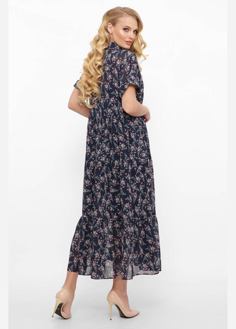 Темно-синее откровенный шифоновое платье с воротничком джун темно-синее (букеты) 54 Tatiana